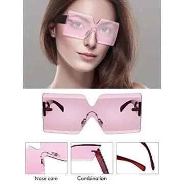 Weewooday 4 Pairs Oversized Square Sunglasses Rimless Frame Candy Color Glasses Transparent Square Glasses for Women (Pink Series)