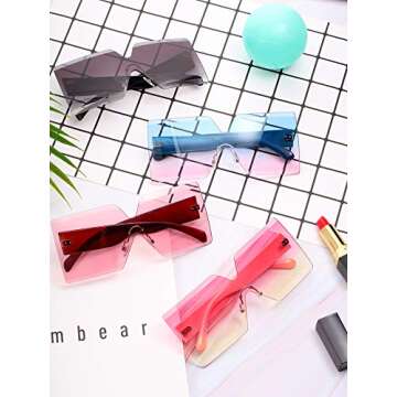 Weewooday 4 Pairs Oversized Square Sunglasses Rimless Frame Candy Color Glasses Transparent Square Glasses for Women (Pink Series)