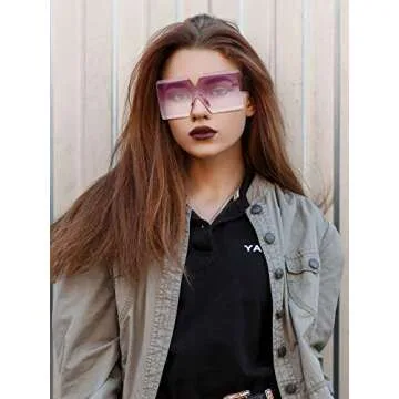 Weewooday 4 Pairs Oversized Square Sunglasses Rimless Frame Candy Color Glasses Transparent Square Glasses for Women (Pink Series)