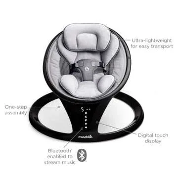 Munchkin Baby Swing, Portable and Lightweight, Bluetooth Enabled Electric Infant Rocker with Natural Sway in 5 Ranges of Motion, Newborn Nursery Essentials, Black/Grey