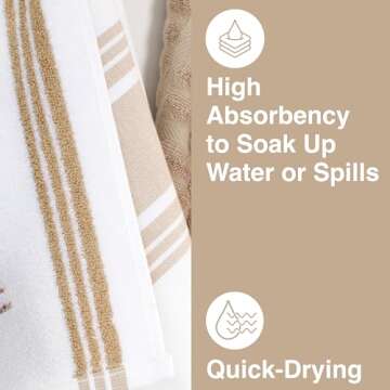 All-Clad Dual-Purpose Kitchen Towels: Highly Absorbent - 100% Cotton, 17"x30" Dish Towels for Cleaning & Drying Dishes & Glassware, 3-Pack, Cappuccino