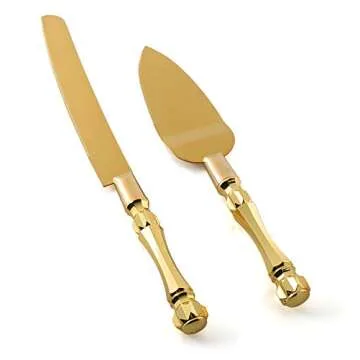 Homi styles Gold Elegant Cake Knife and Server Set, Cake Server and Knife Set of 2 with 420 Stainles...