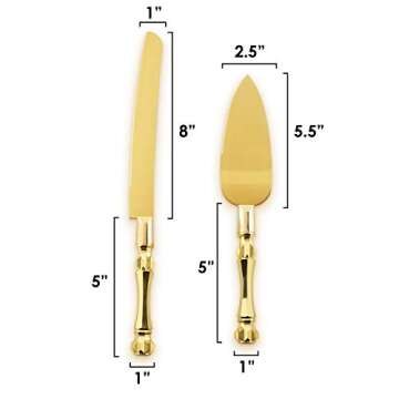 Homi styles Gold Elegant Cake Knife and Server Set, Cake Server and Knife Set of 2 with 420 Stainless Steel Plated Thick Blades, Cake Cutting Set for Wedding, Birthdays, Anniversaries, and Parties