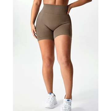 YEOREO Women Intensify Athletic Shorts Seamless Scrunch Workout Shorts High Waisted Active Gym Yoga Shorts Mocha XS