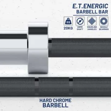 E.T.ENERGIC 7ft Olympic Barbell Bar 45LB Load 1500-lbs Capacity Available, for Gym Home Exercises, Weightlifting, Powerlifting for 2" Olympic Plates
