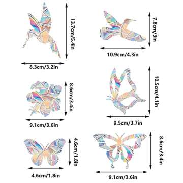 Lystaii 38 Pcs Window Clings Window Rainbow Decals Stickers for Anti Collision Bird Strikes Prevent Bird Strikes Hitting on Glass Windows Transparent Suncatcher Stickers (Bird,Butterfly, Leaf)