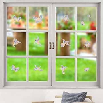 Lystaii 38 Pcs Window Clings Window Rainbow Decals Stickers for Anti Collision Bird Strikes Prevent Bird Strikes Hitting on Glass Windows Transparent Suncatcher Stickers (Bird,Butterfly, Leaf)