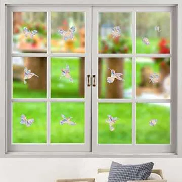 Lystaii 38 Pcs Window Clings Window Rainbow Decals Stickers for Anti Collision Bird Strikes Prevent Bird Strikes Hitting on Glass Windows Transparent Suncatcher Stickers (Bird,Butterfly, Leaf)