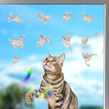 Lystaii 38 Pcs Window Clings Window Rainbow Decals Stickers for Anti Collision Bird Strikes Prevent Bird Strikes Hitting on Glass Windows Transparent Suncatcher Stickers (Bird,Butterfly, Leaf)