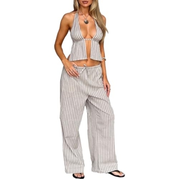 Chic TUWIXIUW Women 2 Piece Outfit Set with Crop Top