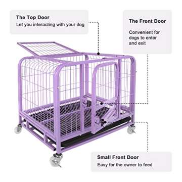 Jongee Heavy Duty Dog Crate Cage Strong Metal Dog Kennel with Lockable Wheels and Tray for Small ＆ Medium Dog, 30×21×28inches, Orchid