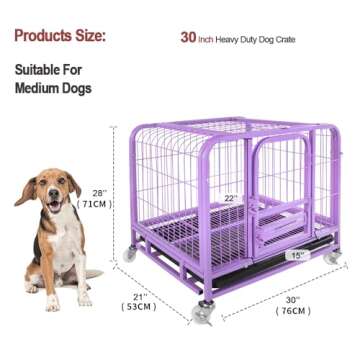Jongee Heavy Duty Dog Crate Cage Strong Metal Dog Kennel with Lockable Wheels and Tray for Small ＆ Medium Dog, 30×21×28inches, Orchid