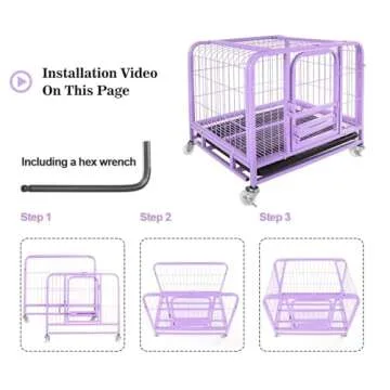 Jongee Heavy Duty Dog Crate with Lockable Wheels