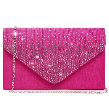 Dasein Women Satin Evening Bag Rhinestone Clutch Purse Wedding Prom Purse Formal Cocktail Party Hand...
