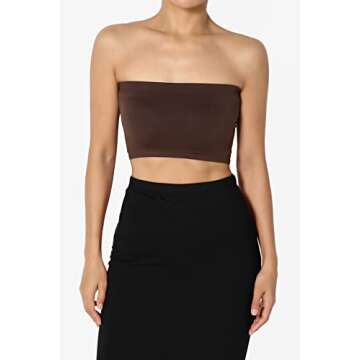 TheMogan Women's Seamless Bandeau Bra Top Stretch Tube Bralette Black/Brown/Navy One Size