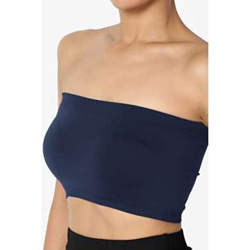 TheMogan Women's Seamless Bandeau Bra Top Stretch Tube Bralette Black/Brown/Navy One Size
