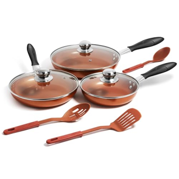 Razab 3 PC Nonstick Copper Frying Pans Skillets Set