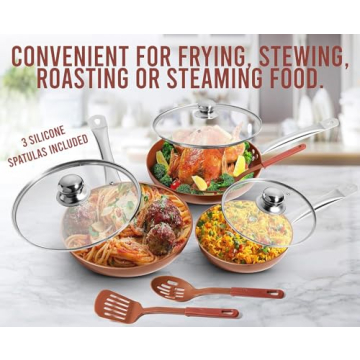 Razab 3 PC Nonstick Copper Frying Pans Skillets Set