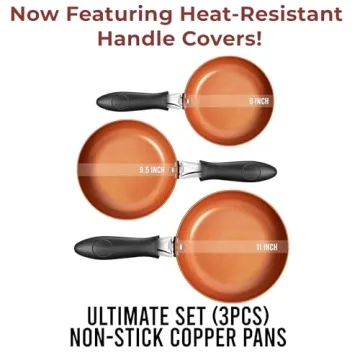 Razab 3 PC Nonstick Copper Frying Pans Skillets Set