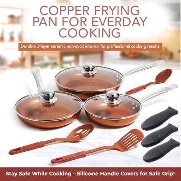 Razab 3 PC Nonstick Copper Frying Pans Skillets Set
