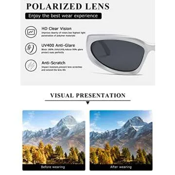 kimorn Wrap Around Polarized Sunglasses Womens men Swift Oval Fashion Sport Shades Sun Glasses (Matte black/Silver Grey/Red)