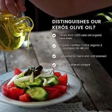 Ancient Foods Keros Greek Organic Extra Virgin Olive Oil – Fresh, Cold Pressed Olive Oil from Greece, High Phenolic Organic Olive Oil from 1000 Year Old Trees (17oz, 0.5L)