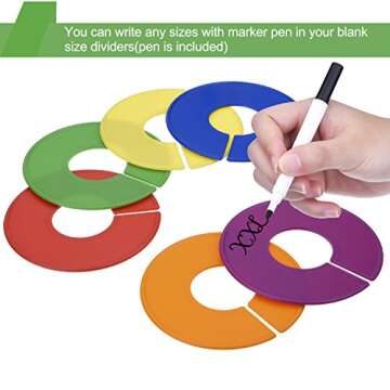 Blulu Colored Blank Closet Size Dividers Round Clothing Rack Dividers 24 Pieces with 1 Marker Pen