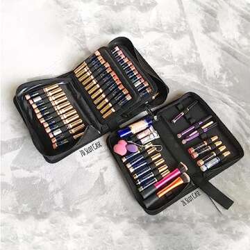 ROWNYEON Lipstick Organizer Bag Lipstick Holder Case 22 Slots Travel Lipstick Carrying Case Professional Makeup Artist Portable Storage Bag For Lip Gloss,Lipsticks-Black