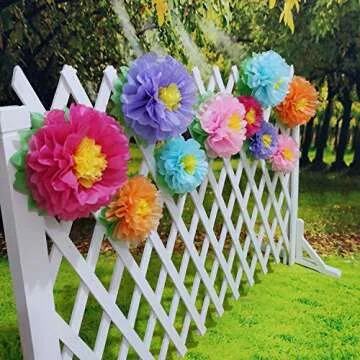 Mybbshower Colorful Fiesta Paper Flowers (9''-7'' Assorted) Set of 10 Outdoor Decoration Kids Birthd...