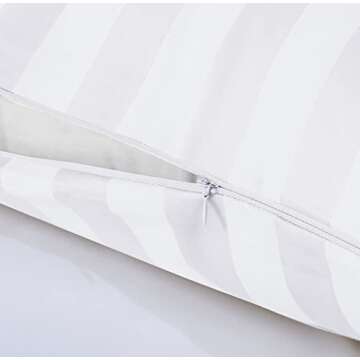 100% Egyptian Cotton Queen Pillow Protectors Set of 4, 400 Thread Count Sateen Weave White Cooling Pillowcase, Easy Care Zippered Style Pillow Covers (4 Pack, Stripe-White, Queen)