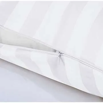 100% Egyptian Cotton Queen Pillow Protectors Set of 4, 400 Thread Count Sateen Weave White Cooling Pillowcase, Easy Care Zippered Style Pillow Covers (4 Pack, Stripe-White, Queen)