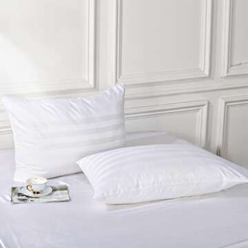 100% Egyptian Cotton Queen Pillow Protectors Set of 4, 400 Thread Count Sateen Weave White Cooling Pillowcase, Easy Care Zippered Style Pillow Covers (4 Pack, Stripe-White, Queen)