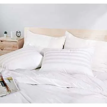 100% Egyptian Cotton Queen Pillow Protectors Set of 4, 400 Thread Count Sateen Weave White Cooling Pillowcase, Easy Care Zippered Style Pillow Covers (4 Pack, Stripe-White, Queen)