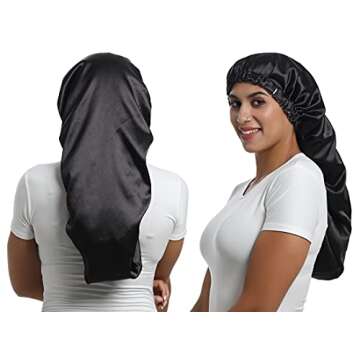 SAYMRE Satin Bonnet Silky Sleep Cap,Adjustable Hair Bonnet for Braids Curly Hair