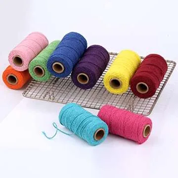 flipped (109 Yards/1.5mm/35 Colors Optional) 109 DIY Macrame Cord Craft Macramé Cotton Baker Twine Craft Making Knitting Cord Rope DIY Wedding Decor Supply Christmas Wrapping String Rope (Beige)