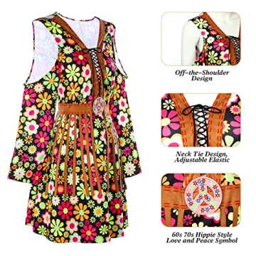 70's Women Hippie Costume Set for Parties and Halloween