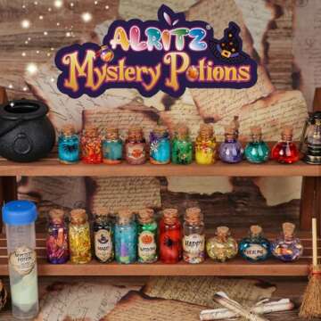 Alritz Mystery Potions Kit for Kids, 20 Magic Mix Witch Potion Bottles, Happy Decorations Ornaments Pumpkin Table Craft Toys Gift for Boys Girls Age 6 7 8 9 10 11+ Indoor Outdoor Christmas Party Decor