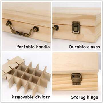 Soligt 72 Bottle Wooden Essential Oils Storage Box with Handle, 64 Slot for 5-15ml Essential Oils & 8 Slot for 10ml Roller Bottles