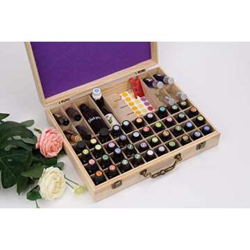 Soligt 72 Bottle Wooden Essential Oils Storage Box with Handle, 64 Slot for 5-15ml Essential Oils & 8 Slot for 10ml Roller Bottles