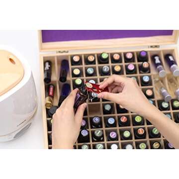 Soligt 72 Bottle Wooden Essential Oils Storage Box with Handle, 64 Slot for 5-15ml Essential Oils & 8 Slot for 10ml Roller Bottles