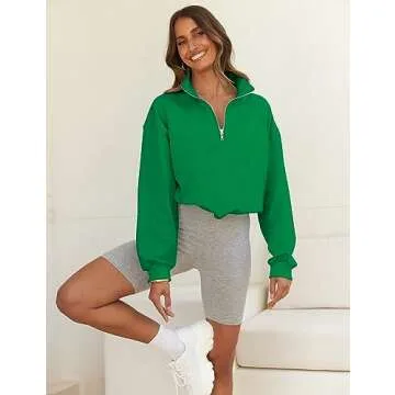 Cozy MEROKEETY Women's Quarter Zip Crop Sweatshirt