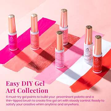 beetles Gel Polish Nail Art Gel Liner Set-6 Sweet Heart Pink Rose Cherry Red Color Gel Art Paint for Swirl Nail Built Thin Nail Art Brush in Bottle Gel Pens Soak Off Uv LED Nail Lamp Gift For Women