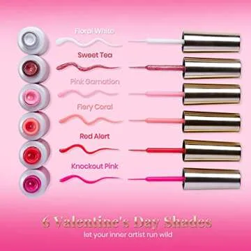 Beetles Nail Art Polish Gel Liner Set 6 Pink Cherry Colors