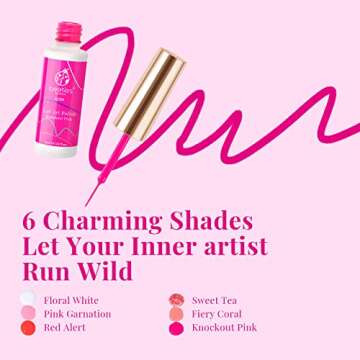 beetles Gel Polish Nail Art Gel Liner Set-6 Sweet Heart Pink Rose Cherry Red Color Gel Art Paint for Swirl Nail Built Thin Nail Art Brush in Bottle Gel Pens Soak Off Uv LED Nail Lamp Gift For Women