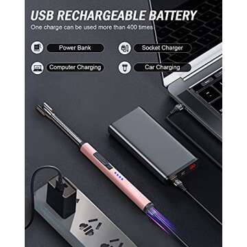 Candle Lighter Electric Arc Lighter with USB Rechargeable Battery Plasma Flameless & Windproof Lighters Double Safety Switch (Rose Gold)