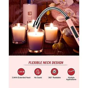 Candle Lighter Electric Arc Lighter with USB Rechargeable Battery Plasma Flameless & Windproof Lighters Double Safety Switch (Rose Gold)