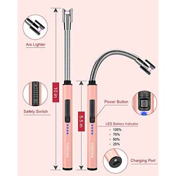 Candle Lighter Electric Arc Lighter with USB Rechargeable Battery Plasma Flameless & Windproof Lighters Double Safety Switch (Rose Gold)