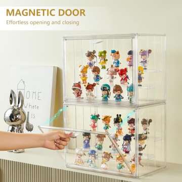 LXLXXL Acrylic Display Case for Collectibles 3 Layer Adjustable Figure Display Case with Magnetic Door Clear Stackable Display Box for Figures Showcase 2Pack