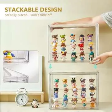 LXLXXL Acrylic Display Case for Collectibles 3 Layer Adjustable Figure Display Case with Magnetic Door Clear Stackable Display Box for Figures Showcase 2Pack