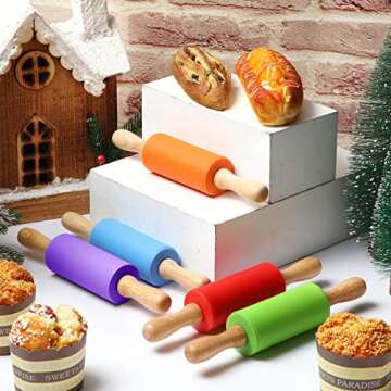 10 Pcs Small Rolling Pin Kids 9 Inch Mini Rolling Pin Silicone Wooden Rolling Pins Baking 5 Colors Non Stick Kids Rolling Pin with Wooden Handle for Kitchen Dough Cookie Pastry Fondant Cake